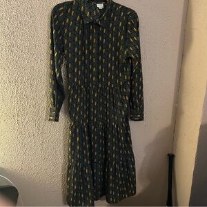 Jacqueline DeYong Collared Smocked Long Sleeve Dress with Front Tie Size 36